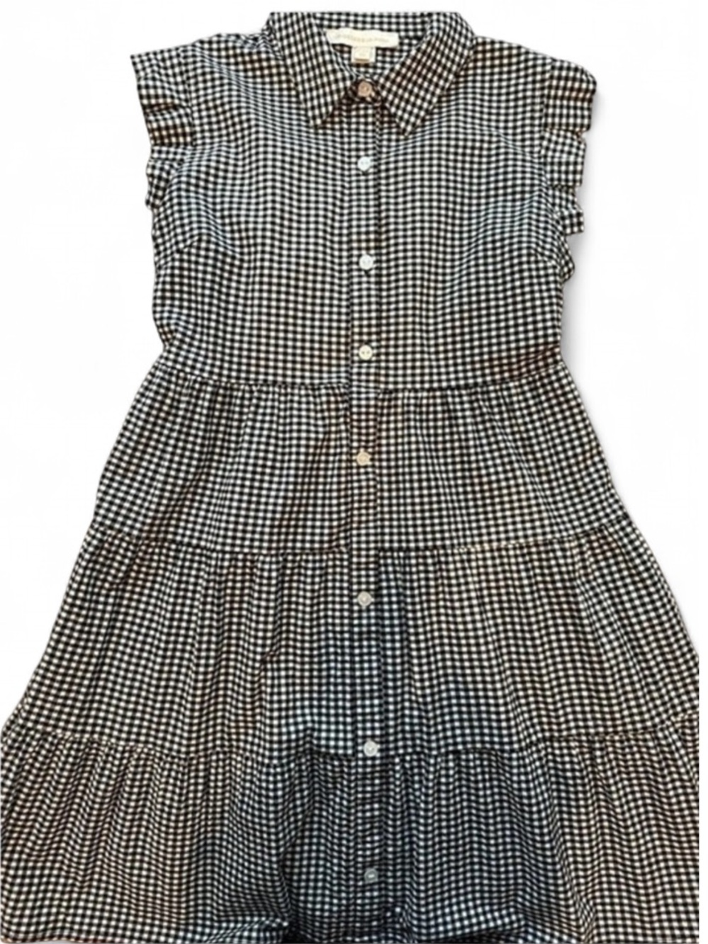 Monteau Los Angeles sleeveless, tiered gingham shirt dress, button-down, size L
